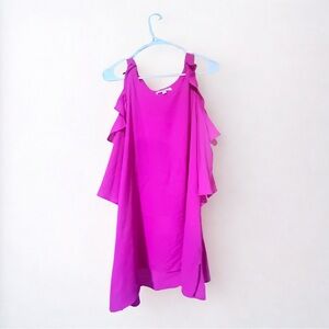 Umgee Fuchsia Cold-Shoulder Ruffle Blouse